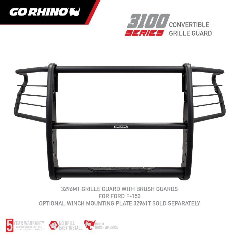Ford F-150 Grille Guard - Front - Go Rhino - 3100 Series StepGuard - Textured Black - `18-`20